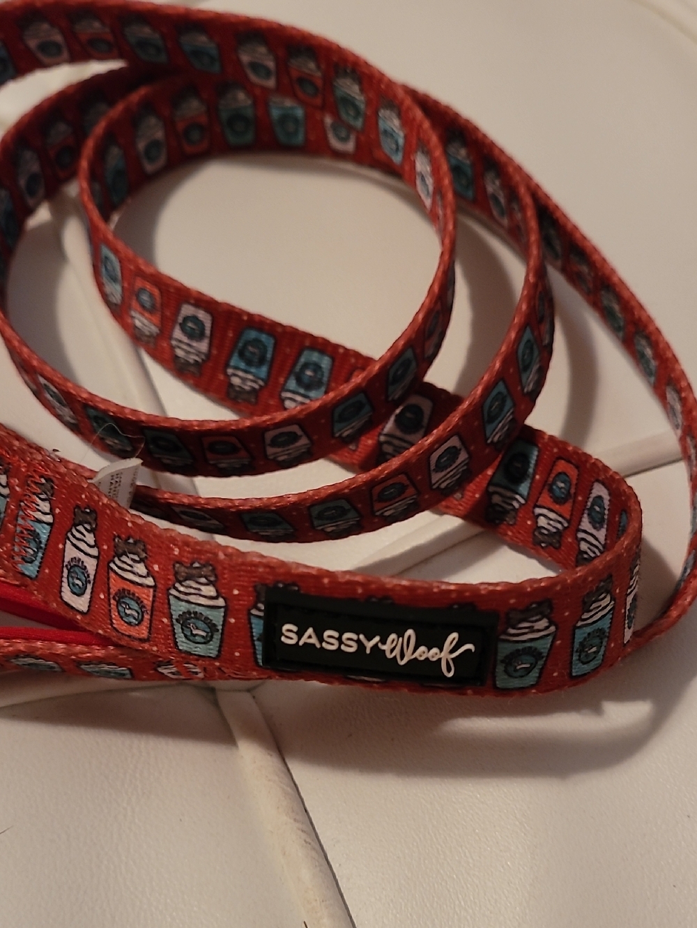 Sassy Woof Red Coffee Cup Pattern Dog Leash